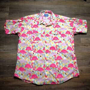 Texas Cotton Pearl Snap Western Flamingo Shirt Mens 3XLT Made in USA